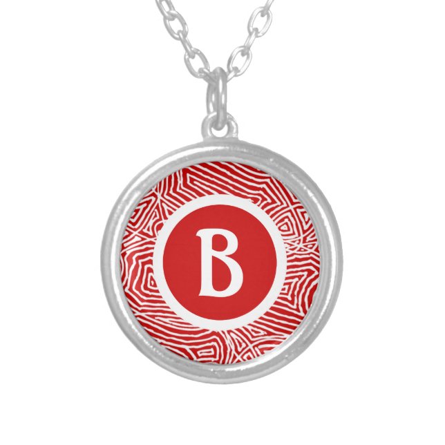 Initial in Red Silver Plated Necklace (Front)