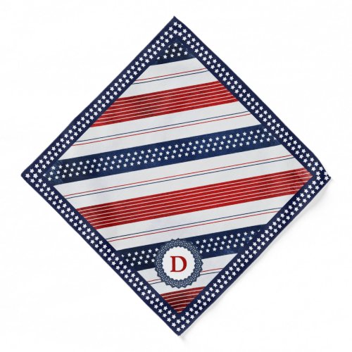 Initial Independence Day Diagonal Stars  Stripes Bandana