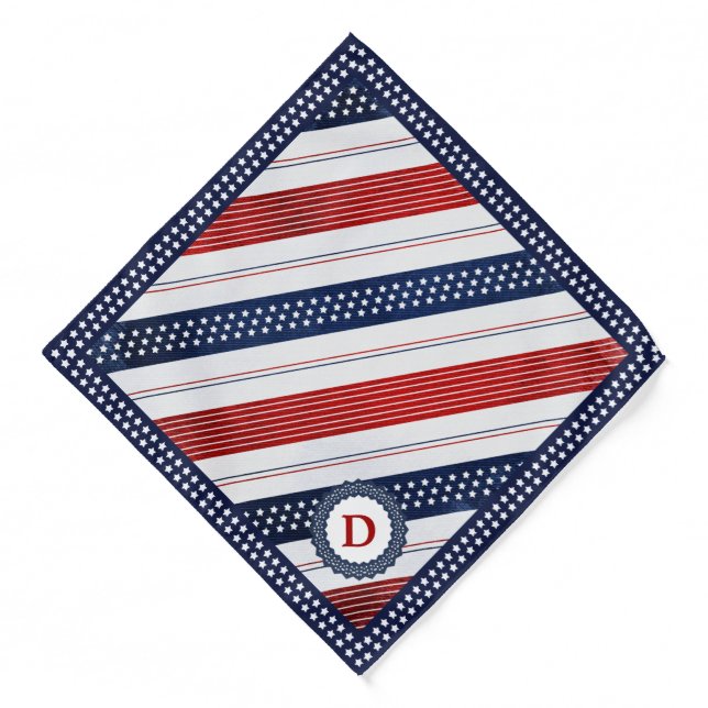 Initial: Independence Day Diagonal Stars & Stripes Bandana (Front)