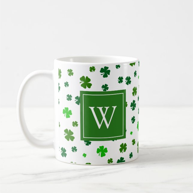 Initial Irish Shamrock Initial Monogram Coffee Mug (Left)