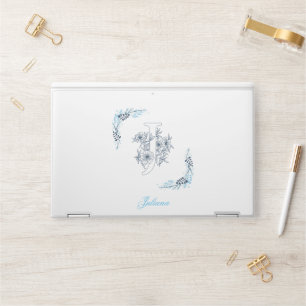 Initial "J" Blue Monogram Calm Floral HP Laptop Skin