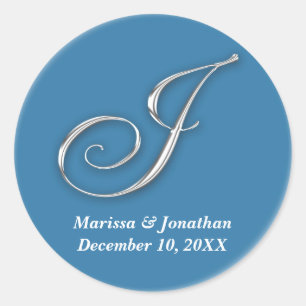 Initial J blue monogram custom name favor seal