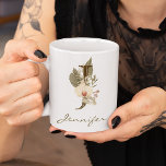 Initial J Boho Floral Orchid Greenery Custom Name Coffee Mug<br><div class="desc">A personalized coffee mug with a bohemian letter "J" monogram,  featuring decorative orchid and palm leaf illustrations. Easily customize it with your name or create a unique gift for your loved ones.</div>