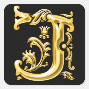Initial J Capital Letter Sticker in Gold