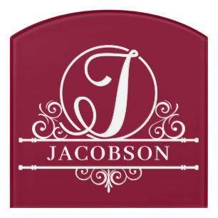 Initial J Family Name Split Monogram Door Sign