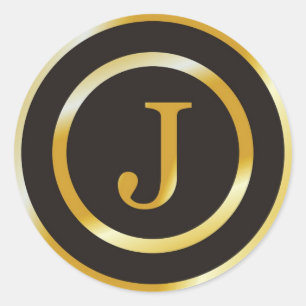 Initial J Gold Monogram Wedding Stickers