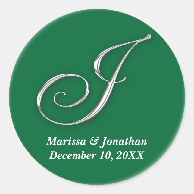 Initial J green monogram custom name favor seal (Front)
