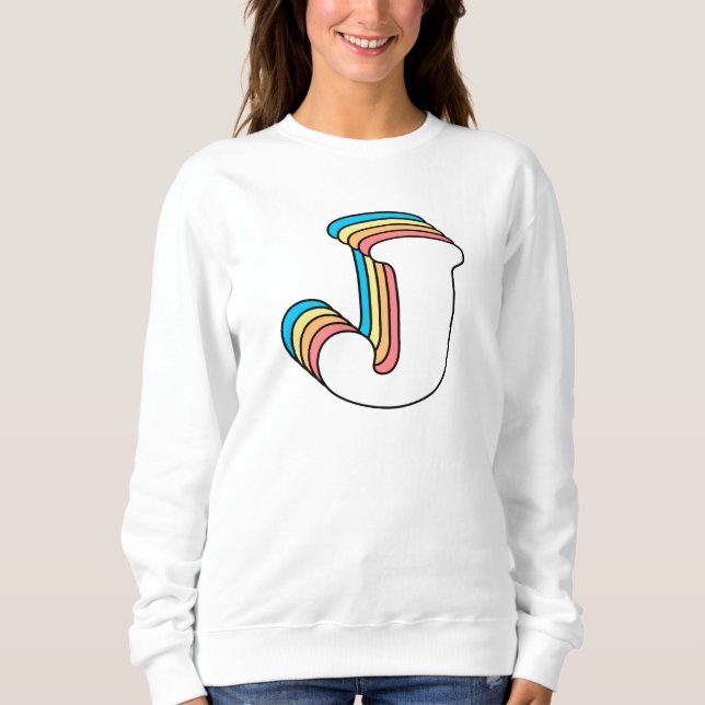 Initial J Letter Name Cute Rainbow Alphabet Sweatshirt (Front)