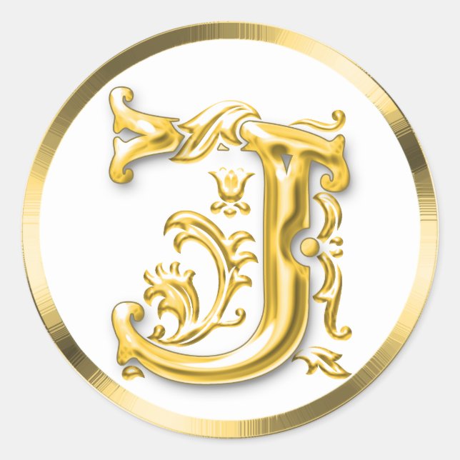 Initial J Round Sticker in Gold (Front)