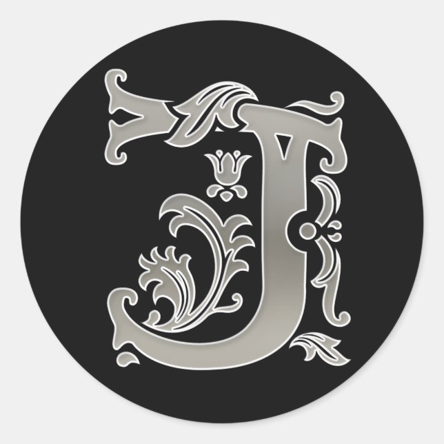 Initial J Round Sticker in silver (Front)