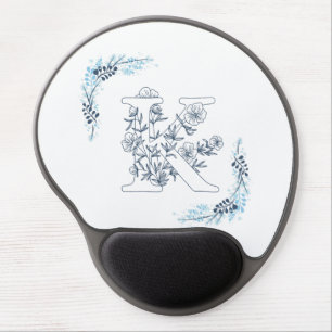 Initial "K" Blue Monogram Calm Floral Gel Mouse Pad