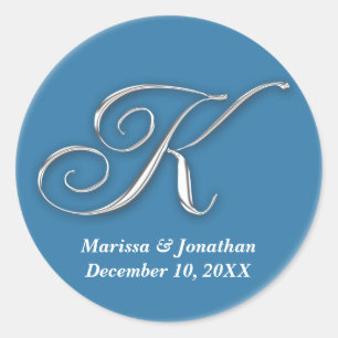 Initial K blue monogram custom name favor seal