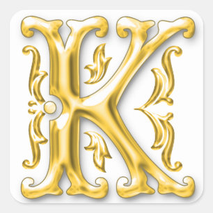 Initial K Capital Letter Sticker in Gold