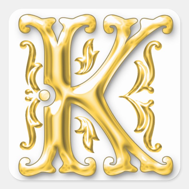 Initial K Capital Letter Sticker in Gold (Front)