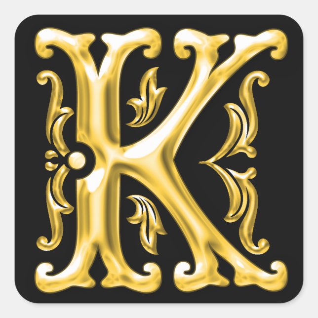 Initial K Capital Letter Sticker in Gold (Front)