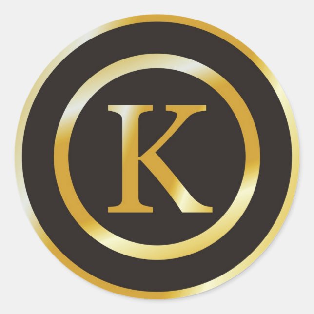Initial K Gold Monogram Wedding  Stickers (Front)