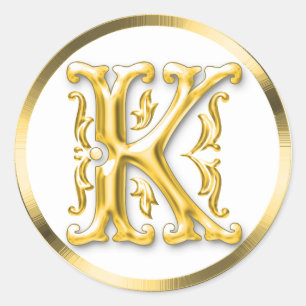 Initial K Round Sticker in Gold
