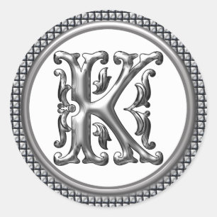 Initial K Round Sticker in Silver