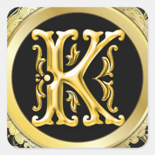 Initial K Square Sticker in Gold