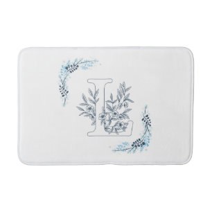 Initial "L" Blue Monogram Calm Floral Bath Mat