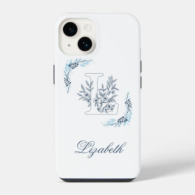 Initial "L" Blue Monogram Calm Floral Iphone Case (Back)
