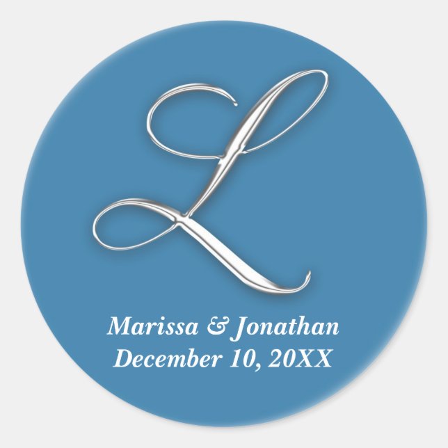 Initial L blue monogram custom name favor seal (Front)