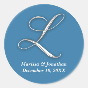 Initial L blue monogram custom name favor seal