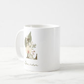 Initial L Boho Floral Orchid Greenery Custom Name Coffee Mug (Front Left)