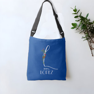 initial L calligraphy monogram flower Tote