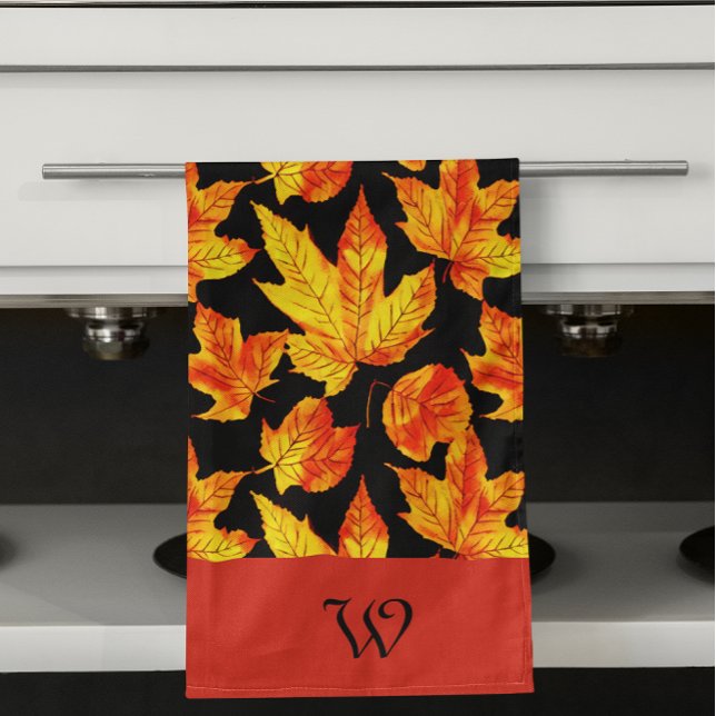 Initial l Fall Leaves Custom Kitchen Towels (KItchen Towels with Initial Design)