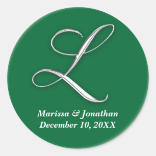 Initial L green monogram custom name favor seal