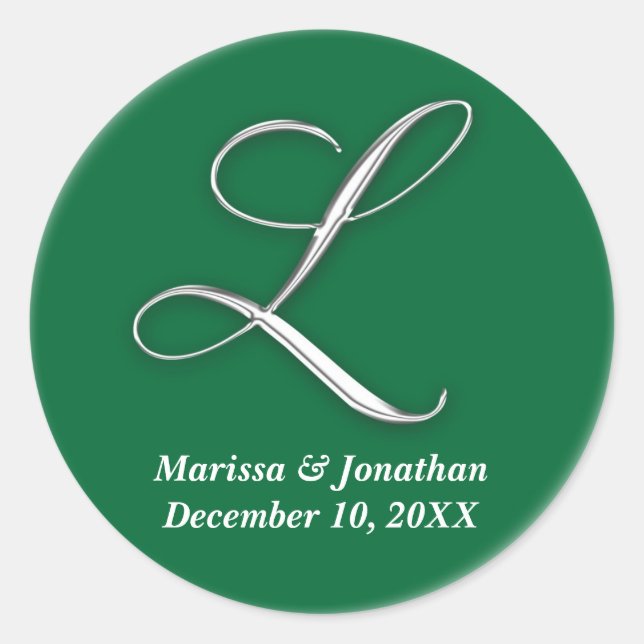Initial L green monogram custom name favor seal (Front)