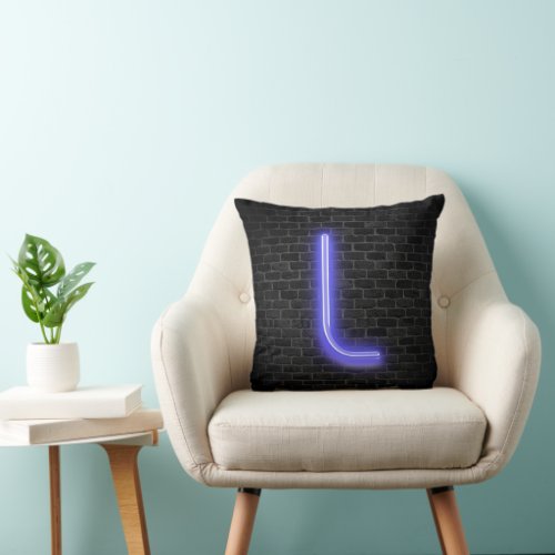 Initial L In Neon Marquee On Brick Throw Pillow