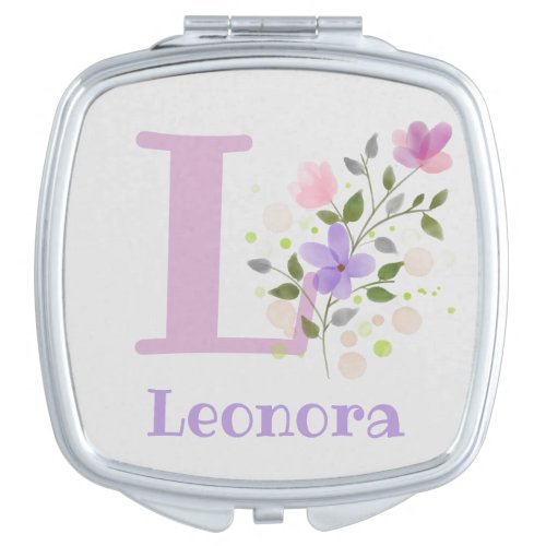 Initial L plus Name Leanora Floral Design Ladies Compact Mirror