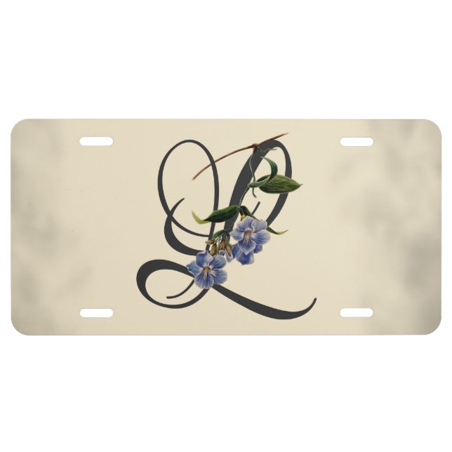Initial L, Vintage Laurel Clockvine License Plate (Front)