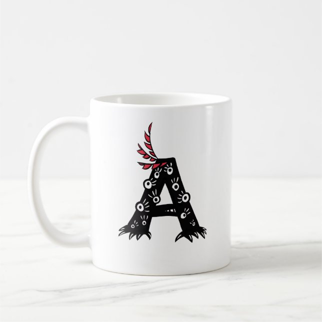 Initial Letter A Funny Cute Monster Coffee Mug (Left)