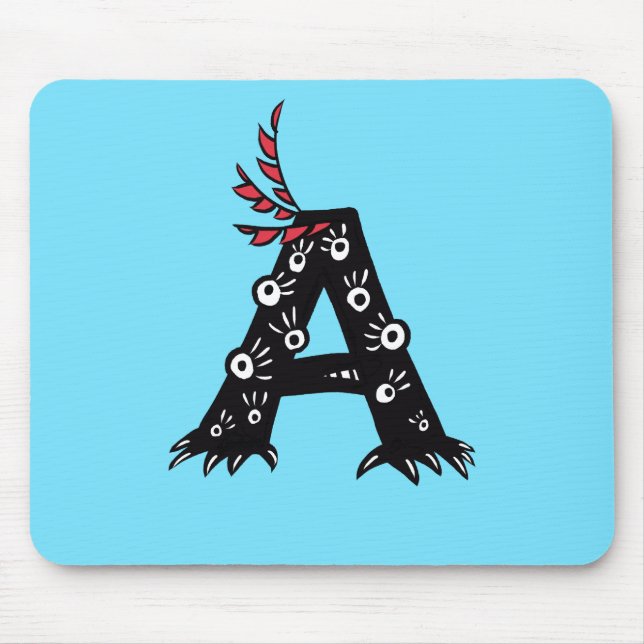 Initial Letter A Funny Cute Monster Kids Mouse Pad (Front)