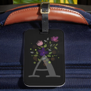 Initial Letter A Plus Floral Design Luggage Tag