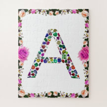 Initial Letter A with Gemstone Floral Monogram