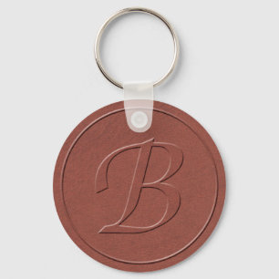 Initial Letter B Faux Embossed Leather Print Keych Keychain