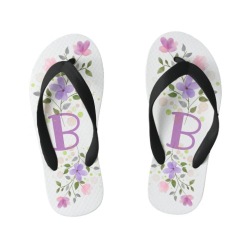 Initial Letter B Plus Floral Design Kids Flip Flops