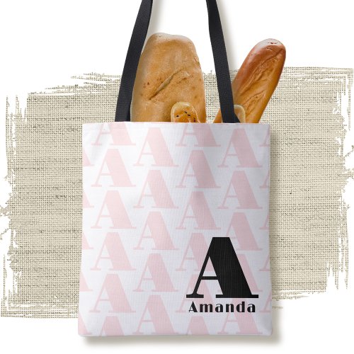 Initial Letter Blush Pink Black Monogram Modern  Tote Bag