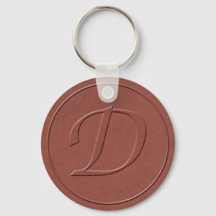 Initial Letter D Faux Embossed Leather Print Keychain