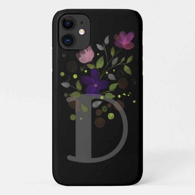 Initial Letter D Plus Floral Design Case-Mate iPhone Case (Back)