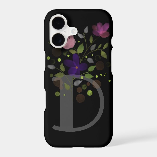 Initial Letter D Plus Floral Design Iphone Case (Back)