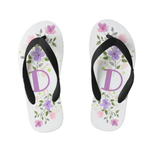 Initial Letter D Plus Floral Design Kids Flip Flops