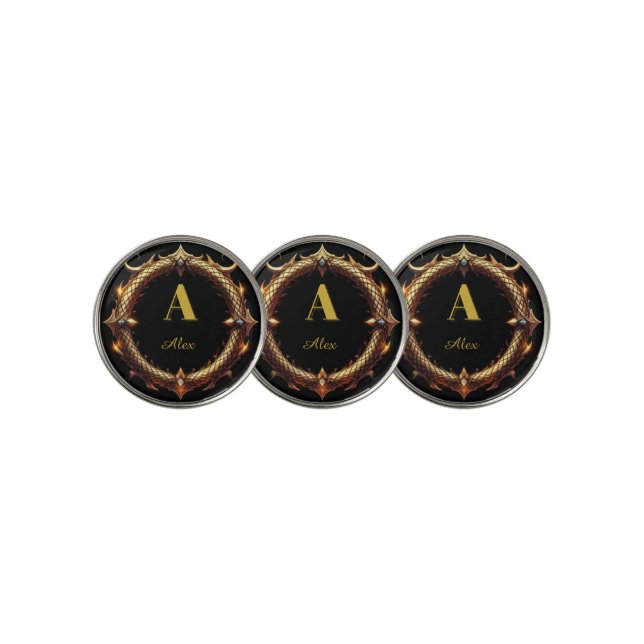 ✨ Initial Letter Dragon Ornate Circle Frame ✨ Golf Ball Marker (3 Up)