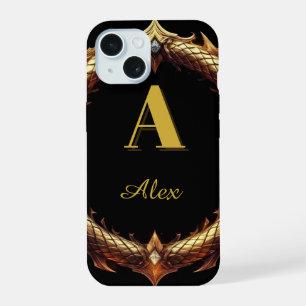 ✨ Initial Letter Dragon Ornate Circle Frame ✨ iPhone 15 Case