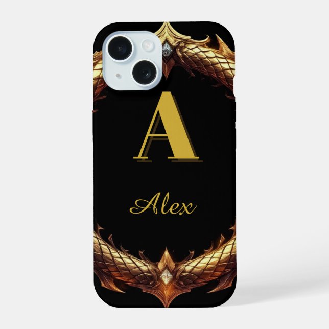 ✨ Initial Letter Dragon Ornate Circle Frame ✨ Iphone Case (Back)