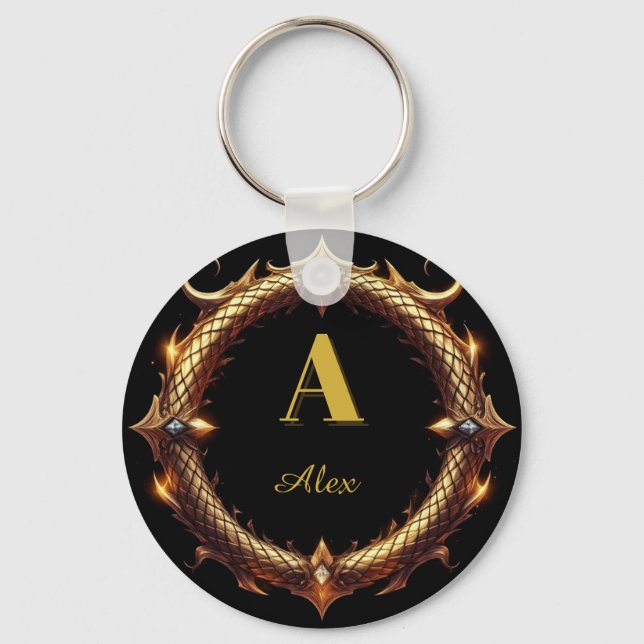 ✨ Initial Letter Dragon Ornate Circle Frame ✨ Keychain (Front)